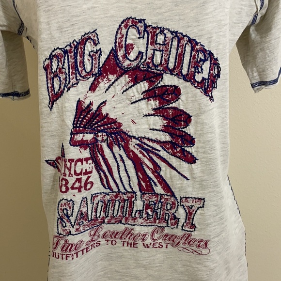 RETRO BIG CHIEF Indian Graphic Gray Embroidered Short Sleeve T-shirt Size Medium - Picture 4 of 12